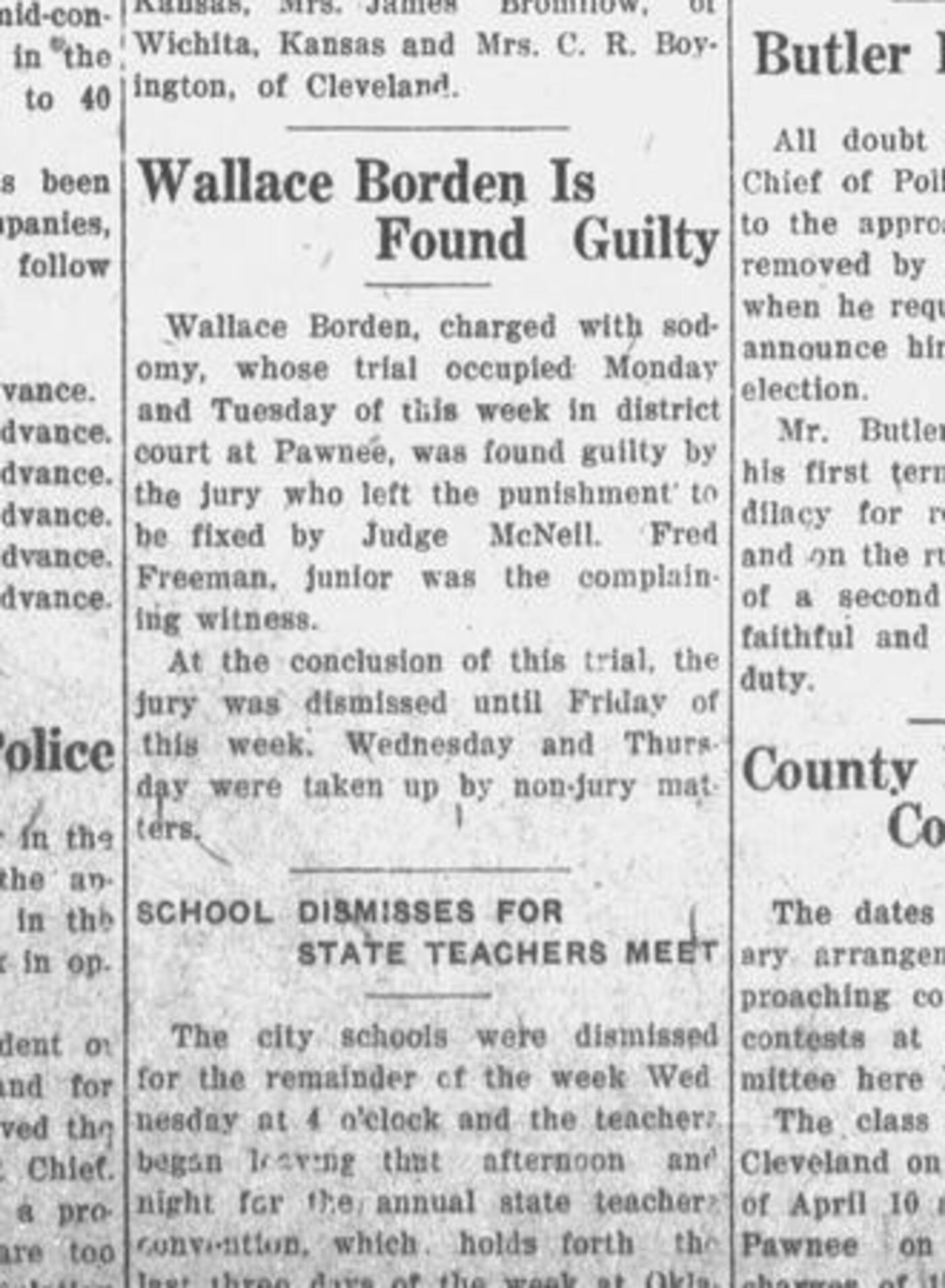1925 Cleveland American clipping reporting Wallace Borden found guilty